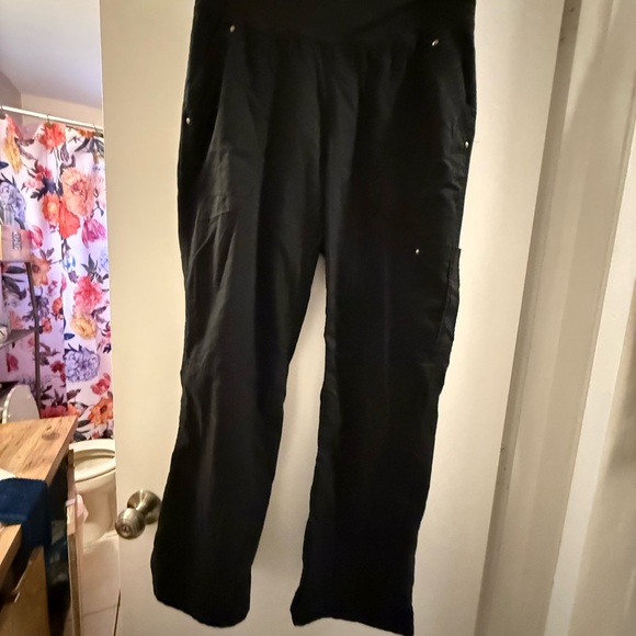 Black cargo scrub pants. Side pocket. Gently used. No drawstring, yoga waistband - Picture 2 of 2